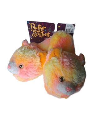 Fluffer Scuffers FURRY KITTY CAT tie dye colors fun animal slippers grip M 7-8